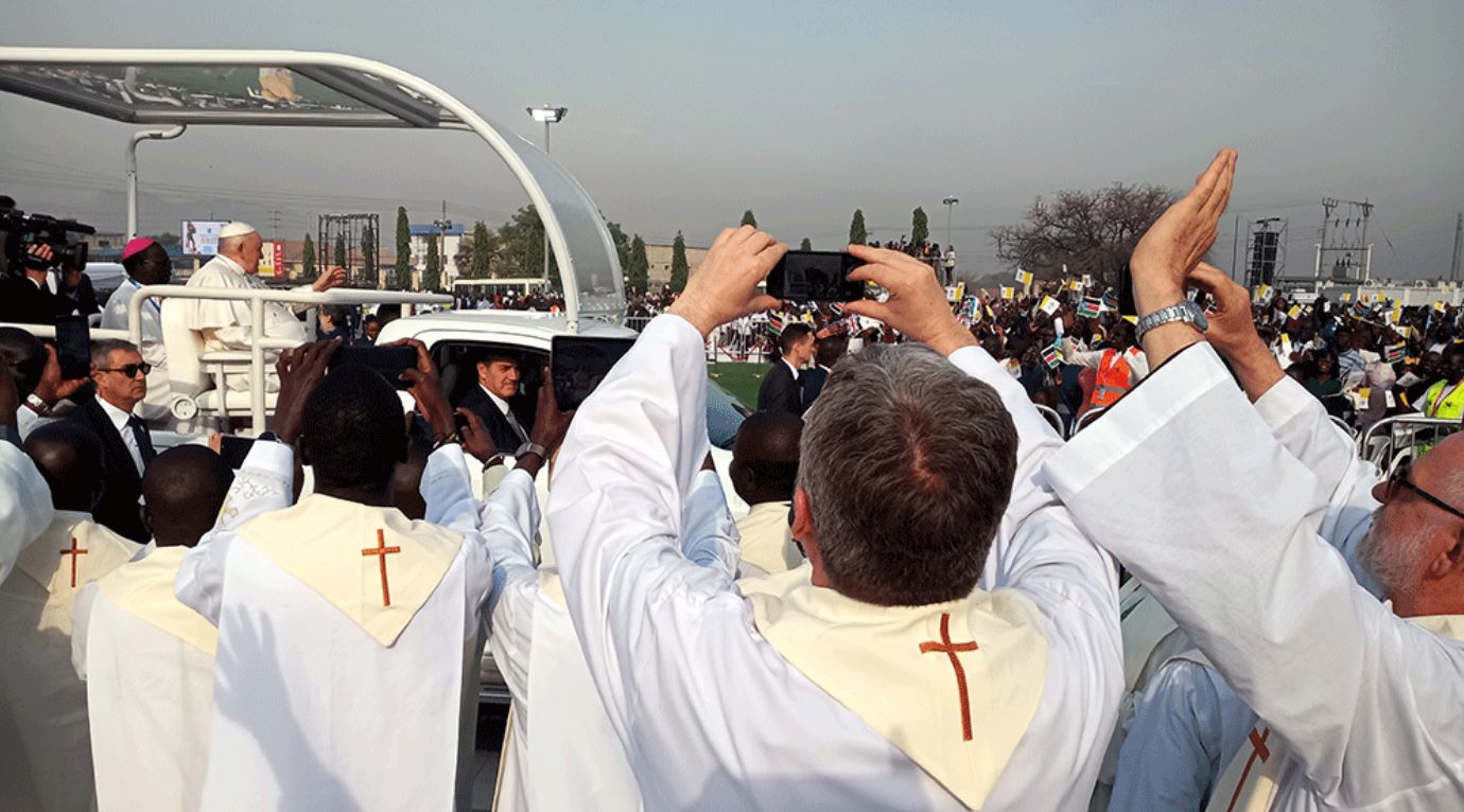 Priests in South Sudan greet Pope Francis
