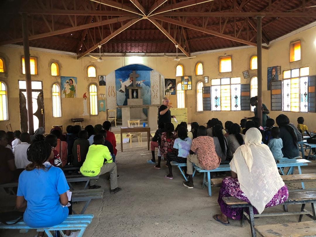 The inside of a Sudanese parish chapel