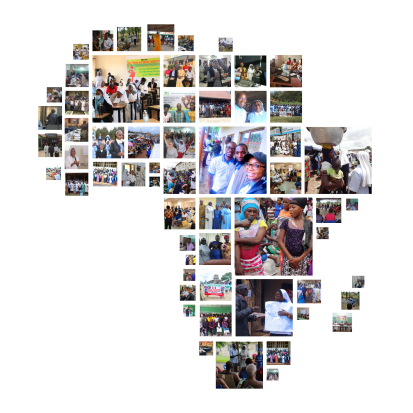 Collage of images in the shape of the African continent. The images are all from AFJN.